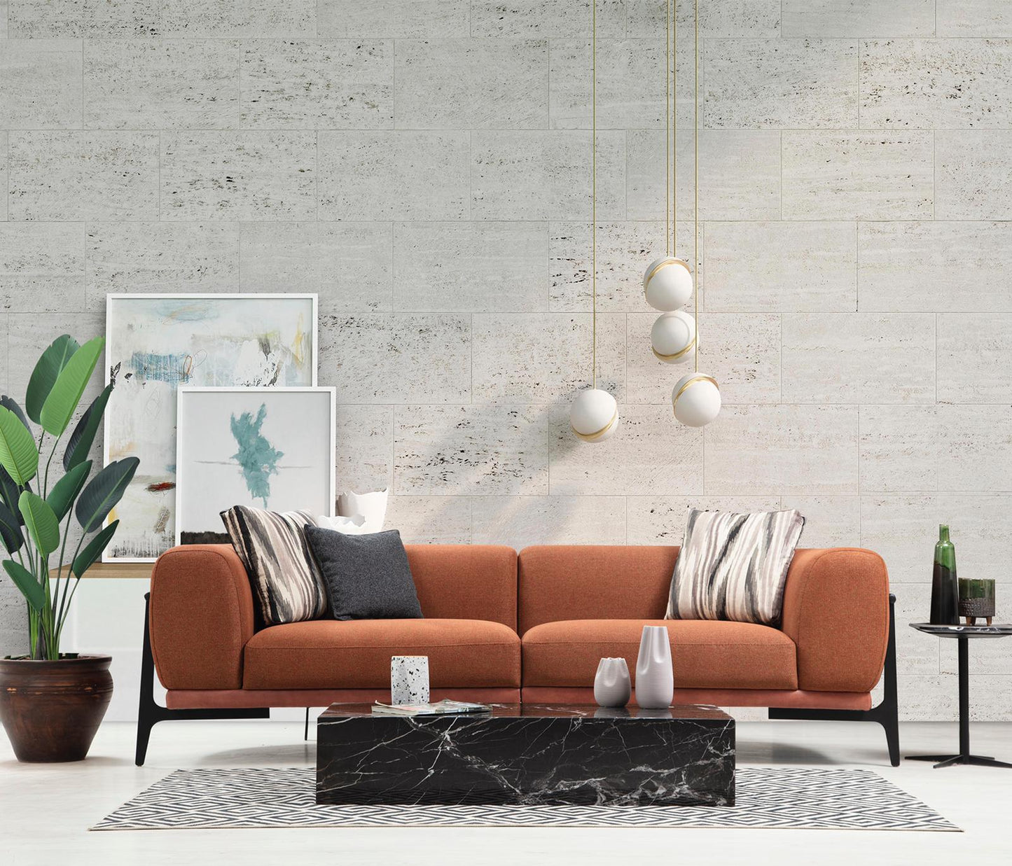 Sitzgruppe/Sofa Set - "Mock-orange" - Ecksofa + 3-Sitzer + Sessel - Orange/Grau - Nobelaa