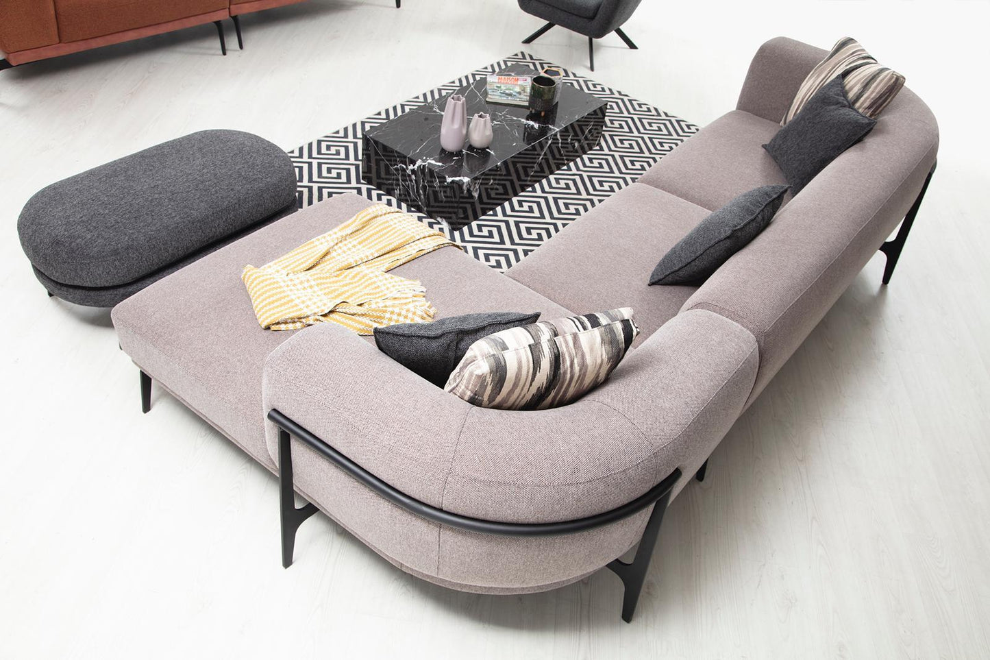 Sitzgruppe/Sofa Set - "Mock-orange" - Ecksofa + 3-Sitzer + Sessel - Orange/Grau - Nobelaa