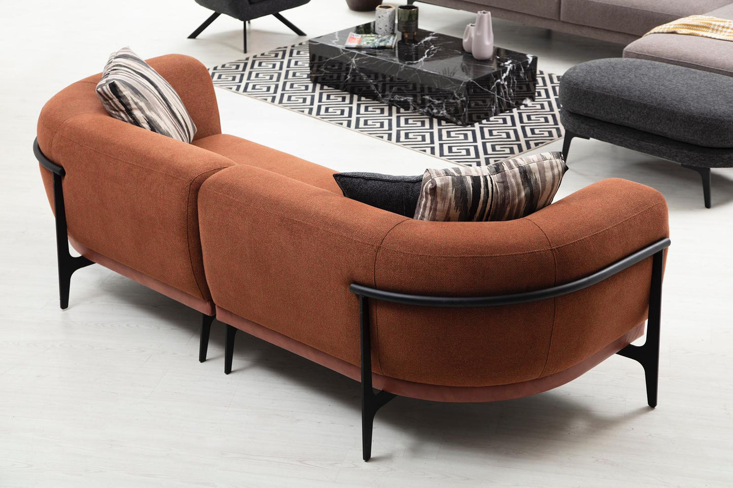 Sitzgruppe/Sofa Set - "Mock-orange" - Ecksofa + 3-Sitzer + Sessel - Orange/Grau - Nobelaa