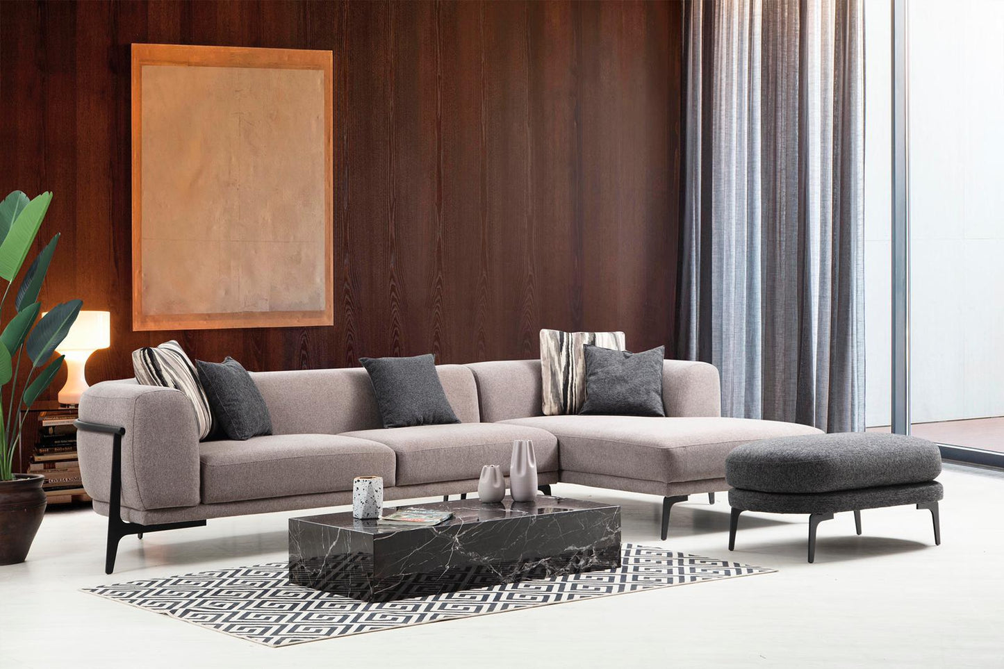 Sitzgruppe/Sofa Set - "Mock-orange" - Ecksofa + 3-Sitzer + Sessel - Orange/Grau - Nobelaa