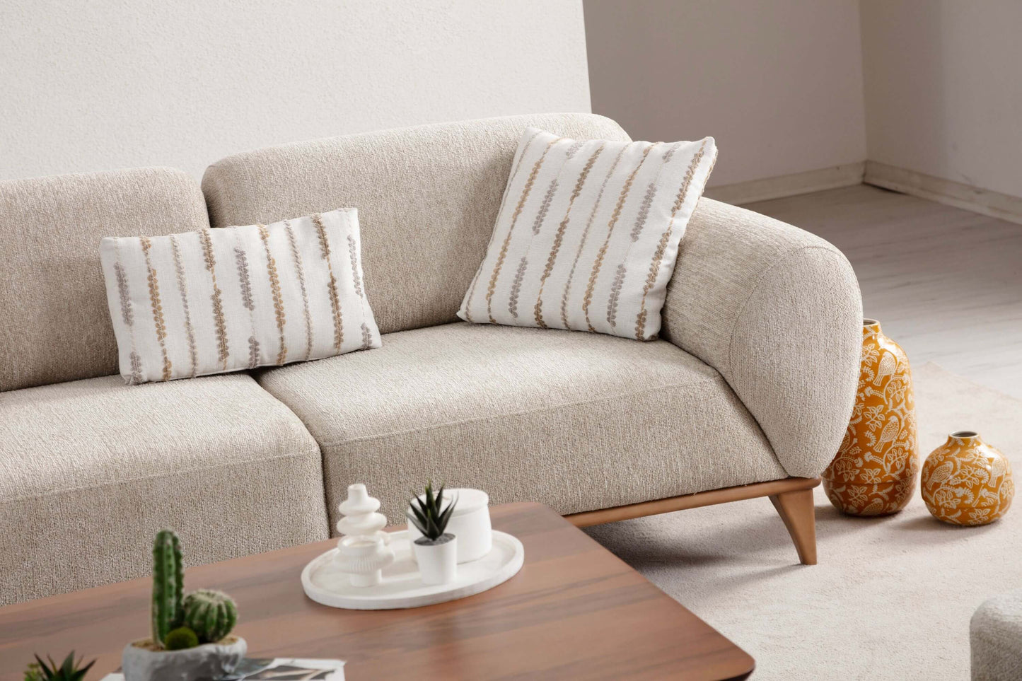 Sitzgruppe/Sofa Set - Wohnzimmergarnitur "Moonflower" 3+2+1 - Beige - Nobelaa