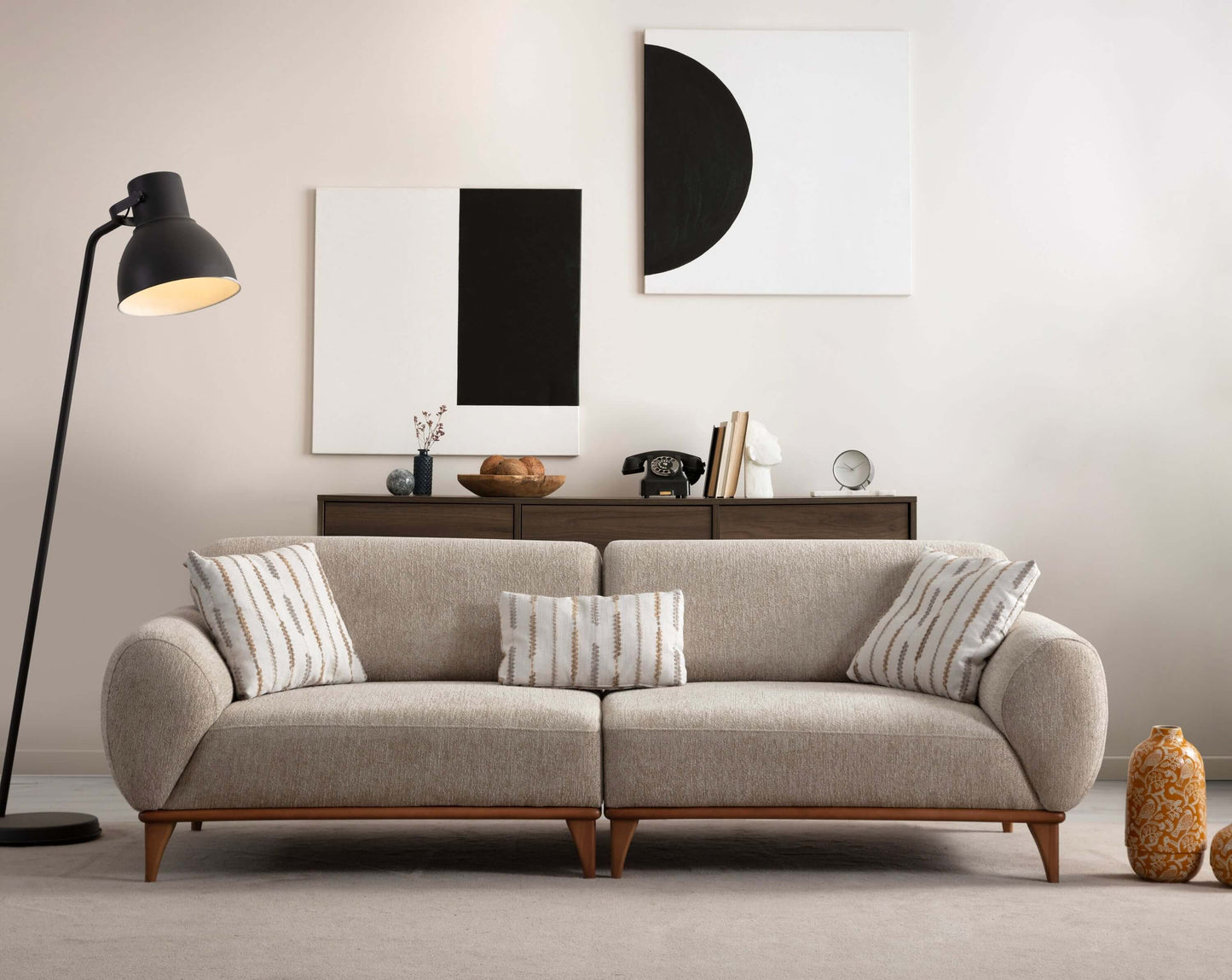 Sitzgruppe/Sofa Set - Wohnzimmergarnitur "Moonflower" 3+2+1 - Beige - Nobelaa