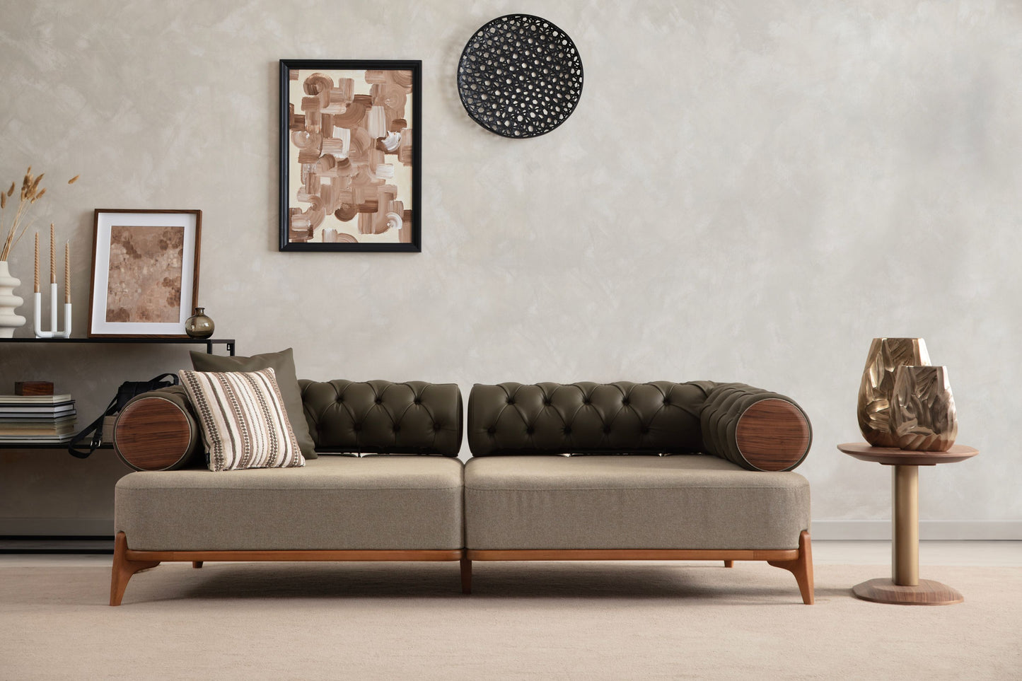 Sitzgruppe/Sofa Set - Wohnzimmergarnitur "Nova" 3+3+1 - Khakigrün - Nobelaa