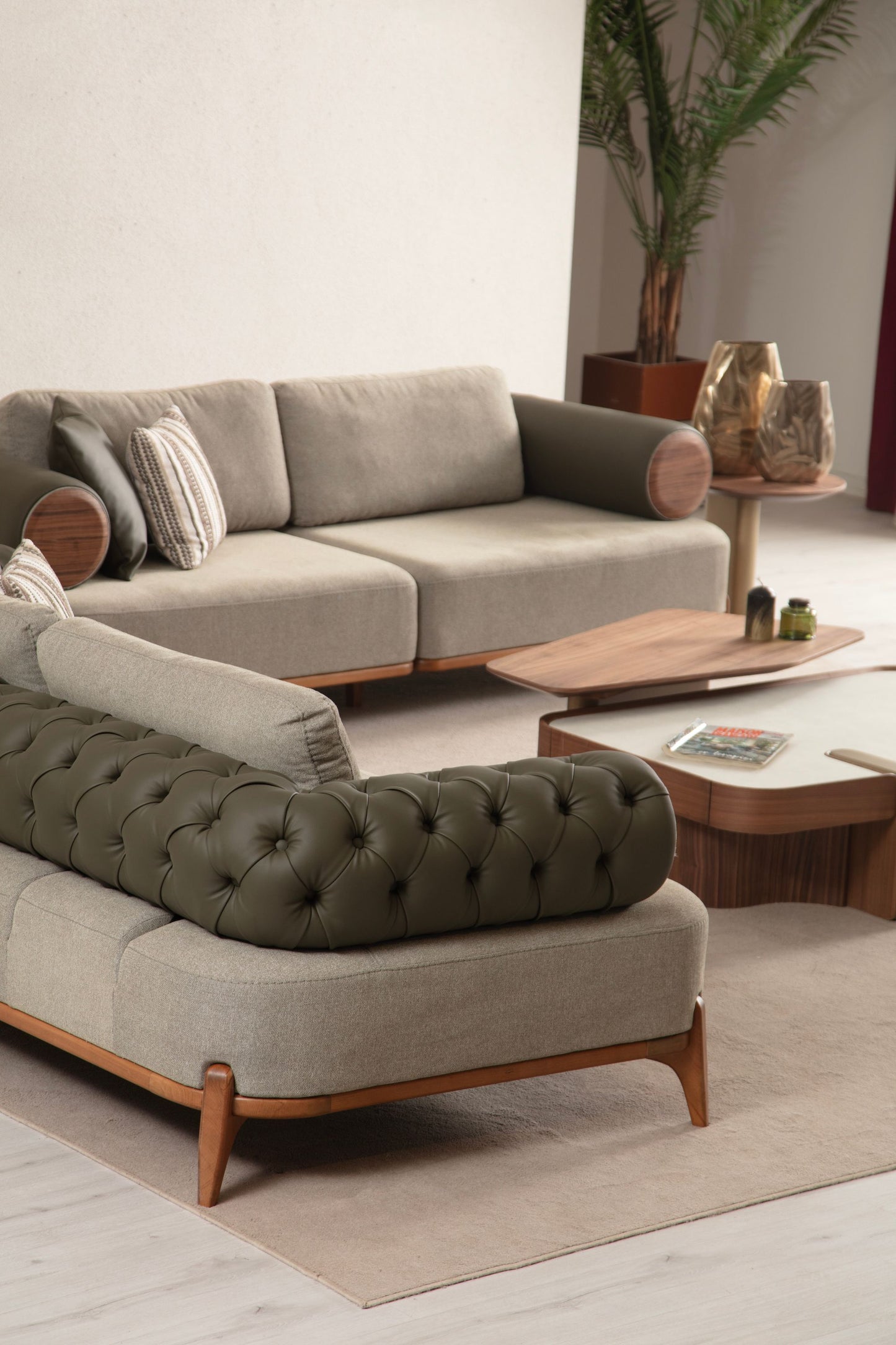Sitzgruppe/Sofa Set - Wohnzimmergarnitur "Nova" 3+3+1 - Khakigrün - Nobelaa