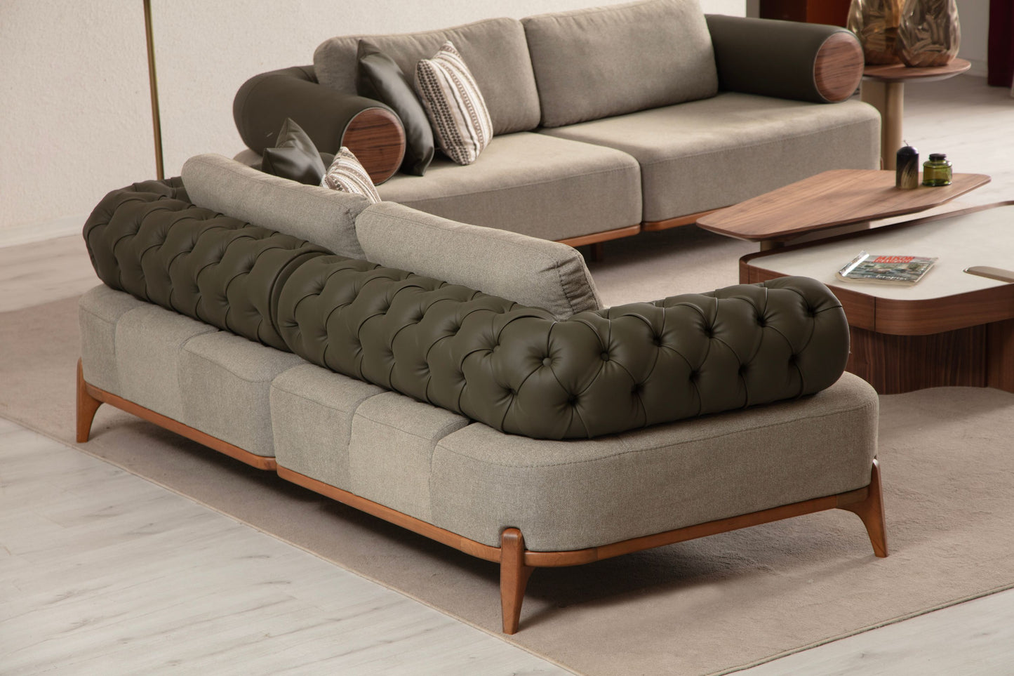 Sitzgruppe/Sofa Set - Wohnzimmergarnitur "Nova" 3+3+1 - Khakigrün - Nobelaa