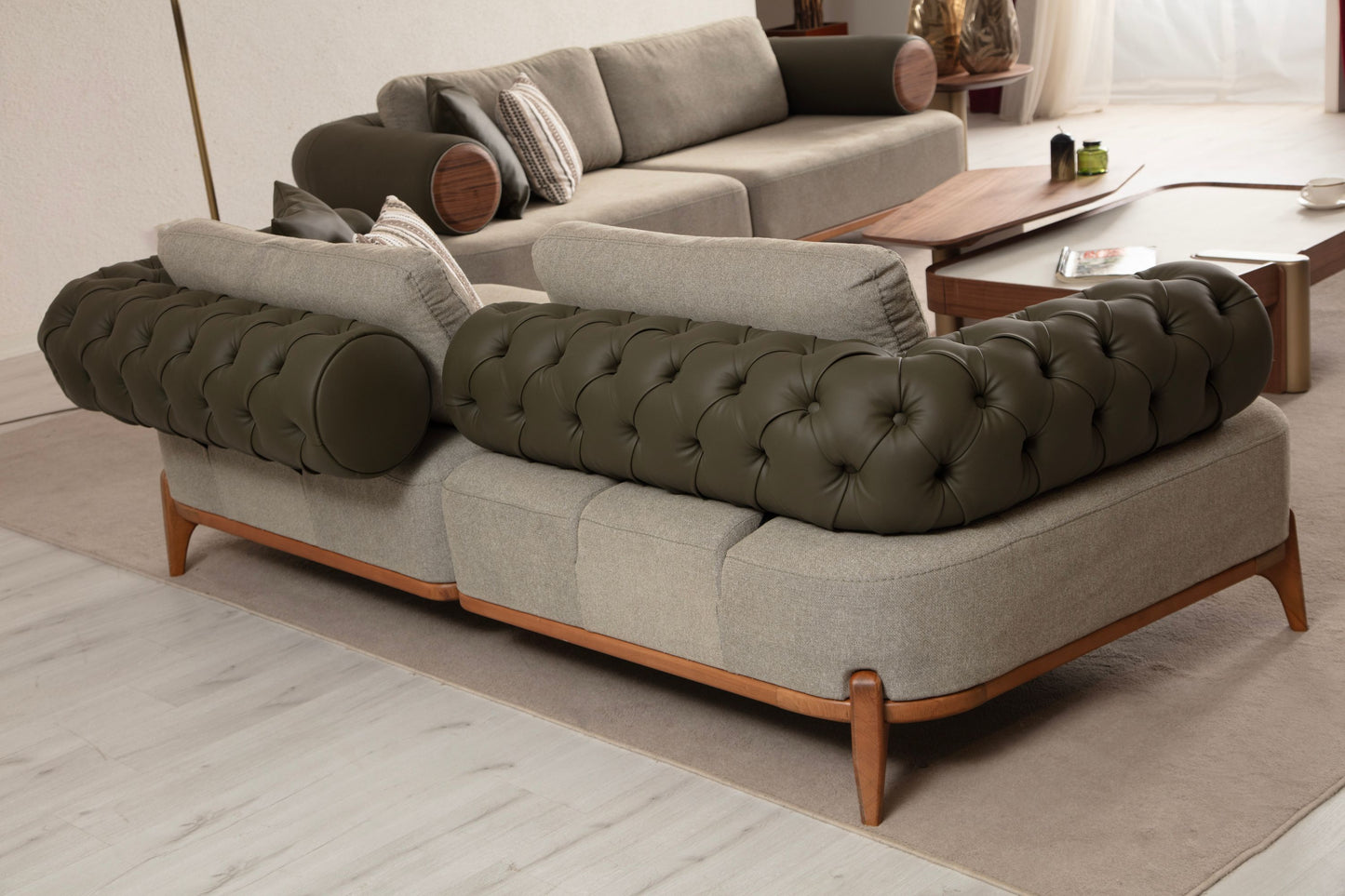 Sitzgruppe/Sofa Set - Wohnzimmergarnitur "Nova" 3+3+1 - Khakigrün - Nobelaa