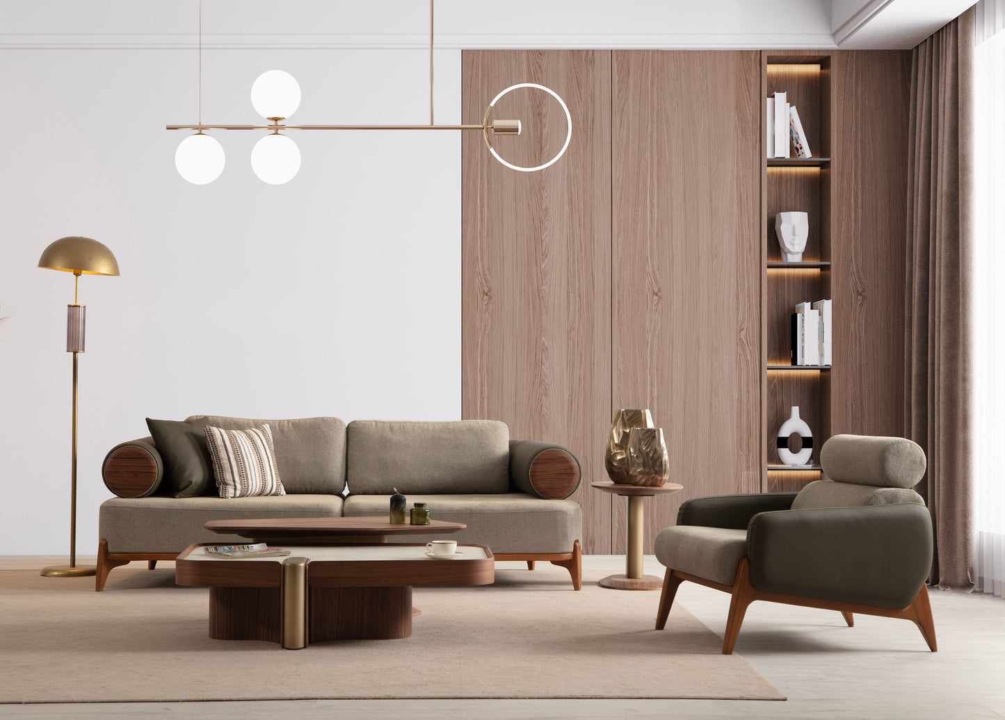 Sitzgruppe/Sofa Set - Wohnzimmergarnitur "Nova" 3+3+1 - Khakigrün - Nobelaa