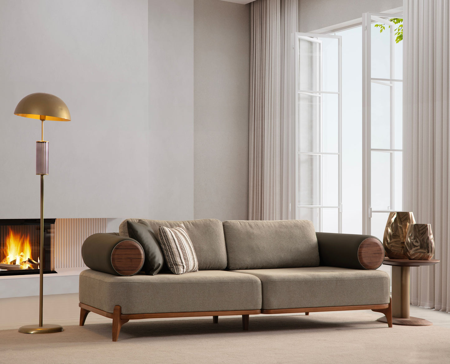 Sitzgruppe/Sofa Set - Wohnzimmergarnitur "Nova" 3+3+1 - Khakigrün - Nobelaa