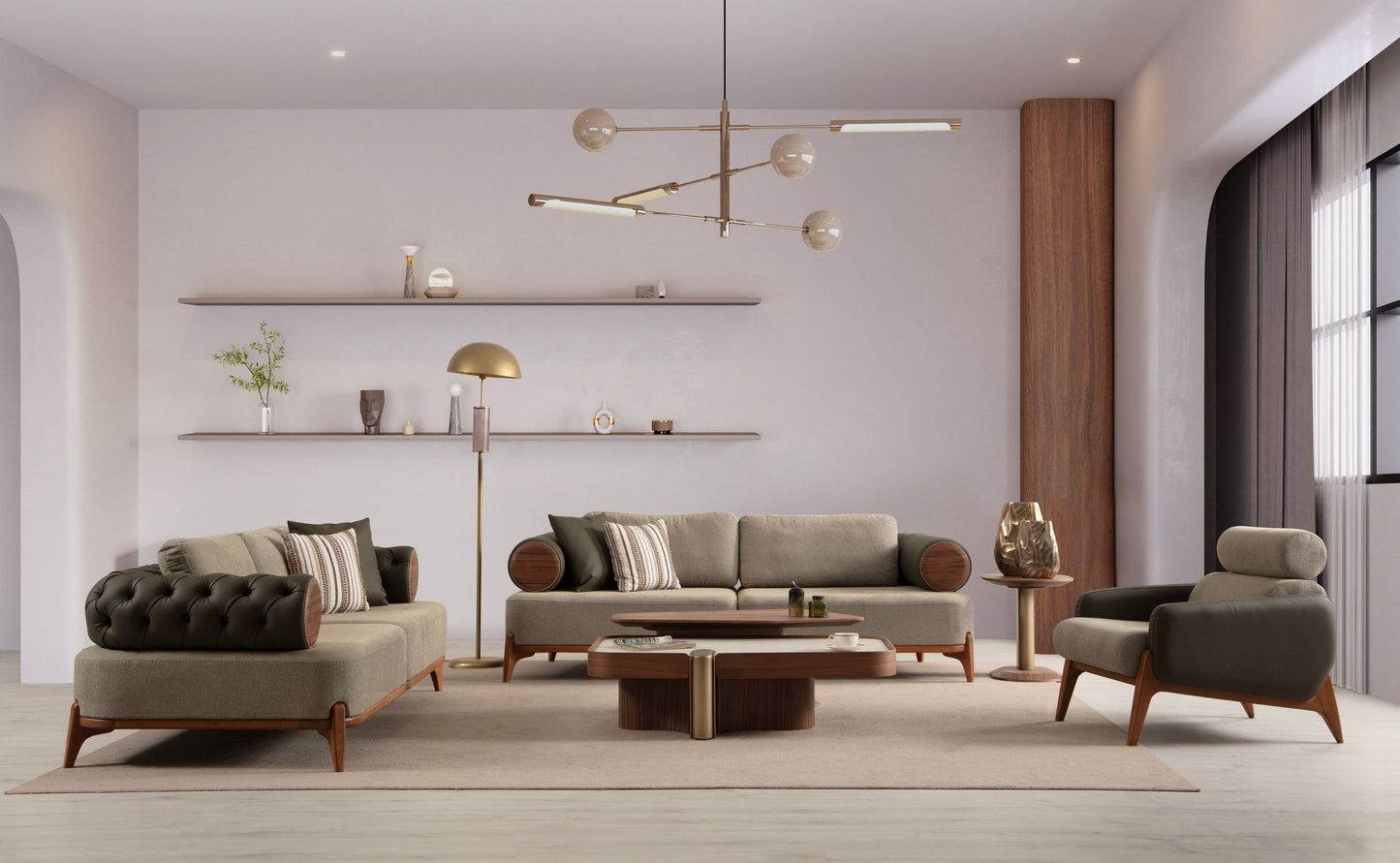 Sitzgruppe/Sofa Set - Wohnzimmergarnitur "Nova" 3+3+1 - Khakigrün - Nobelaa