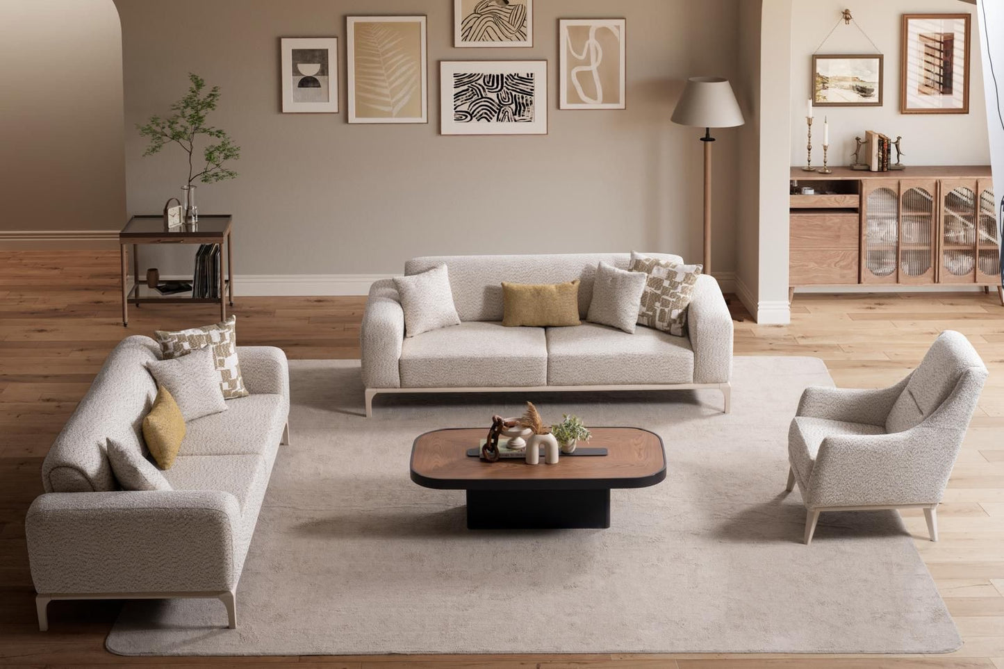 Sitzgruppe/Sofa Set - Wohnzimmergarnitur "Pyrola" 3+3+1+1 - Weiß - Nobelaa -