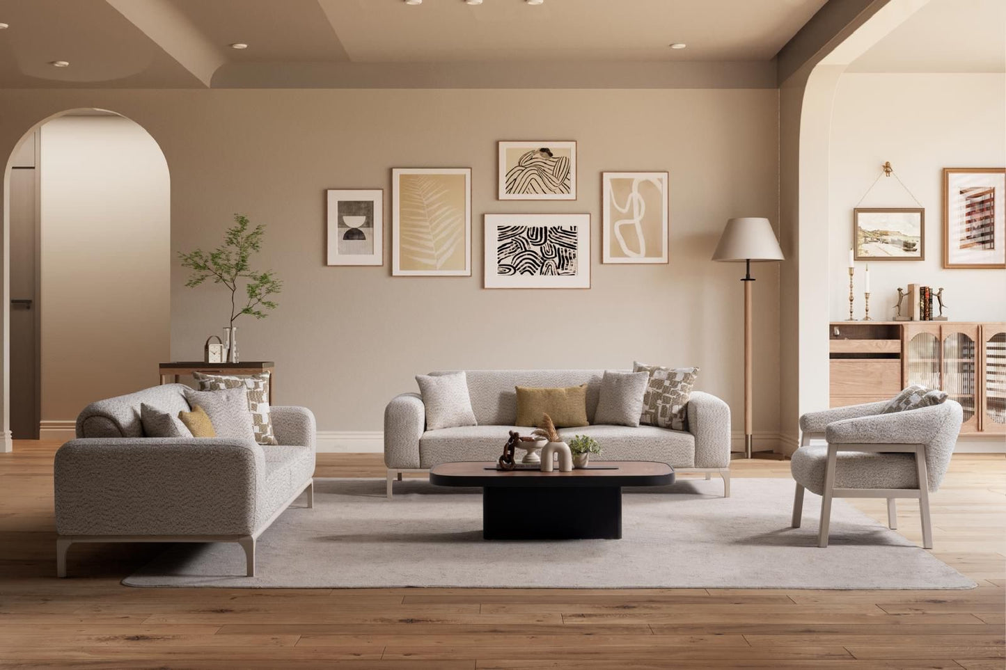 Sitzgruppe/Sofa Set - Wohnzimmergarnitur "Pyrola" 3+3+1+1 - Weiß - Nobelaa -
