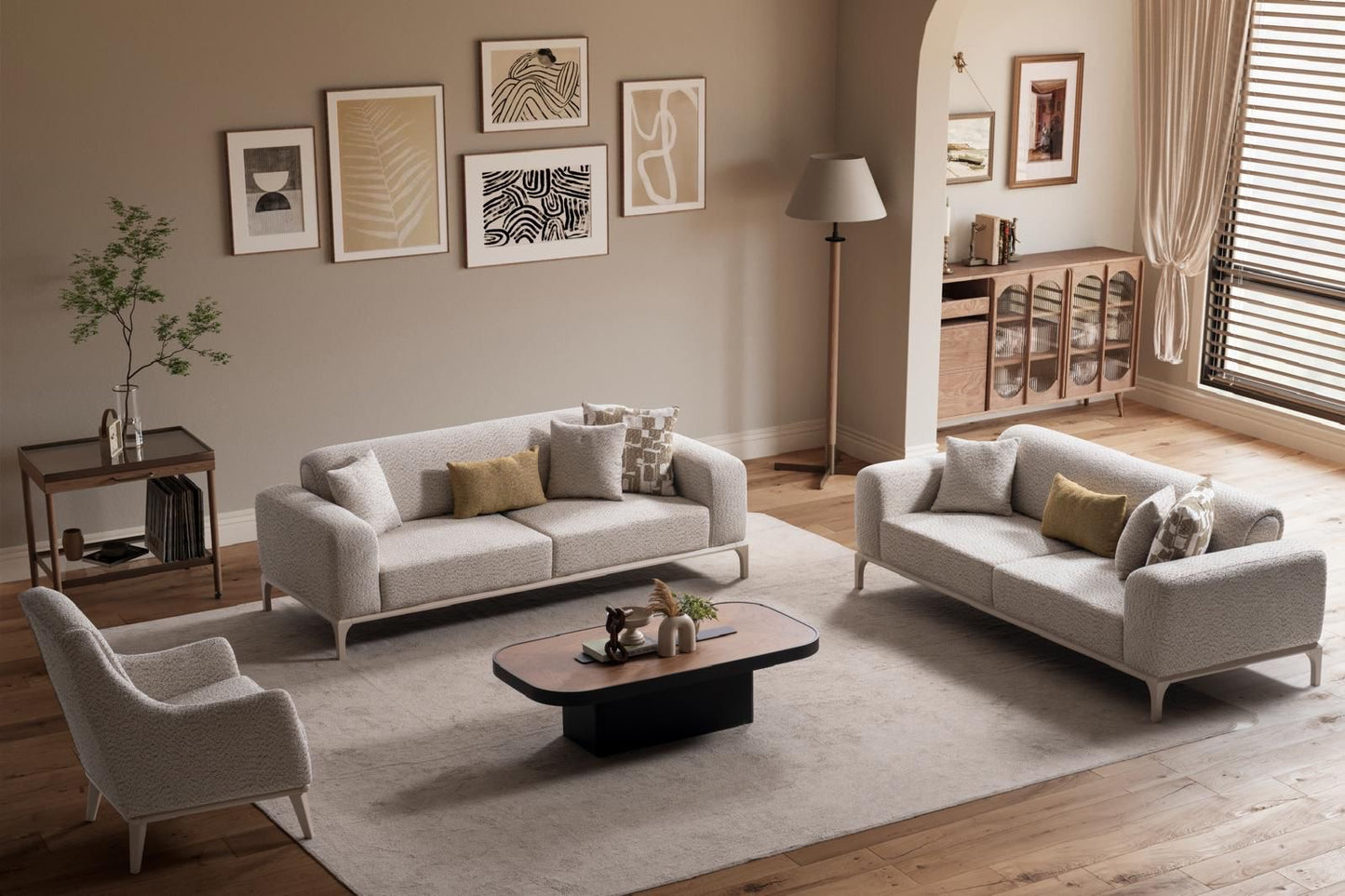 Sitzgruppe/Sofa Set - Wohnzimmergarnitur "Pyrola" 3+3+1+1 - Weiß - Nobelaa -