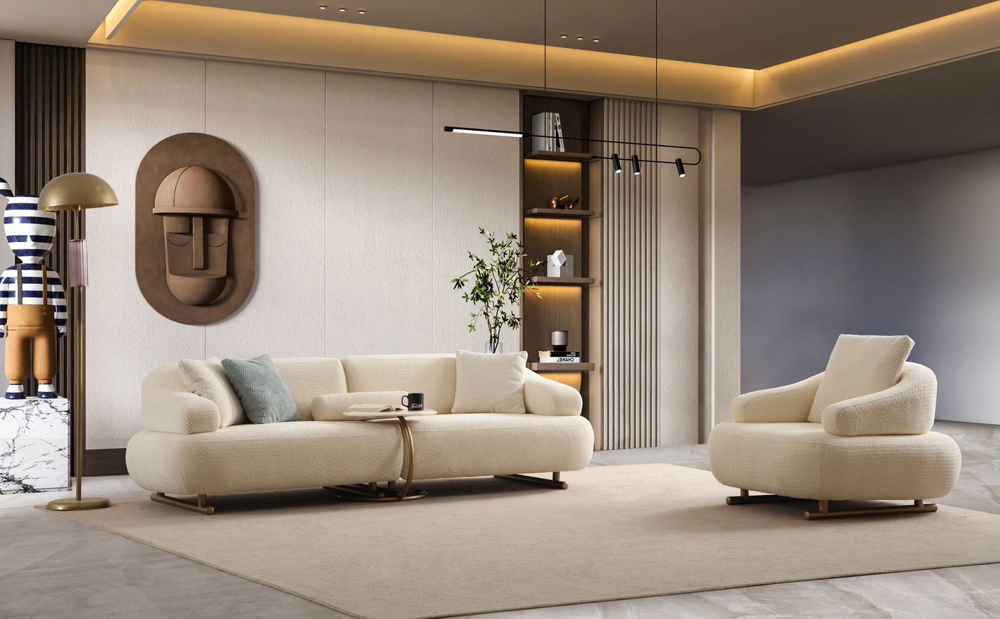 Sitzgruppe/Sofa Set - Wohnzimmergarnitur "Redbud" 3+2+1 -Beige - Nobelaa