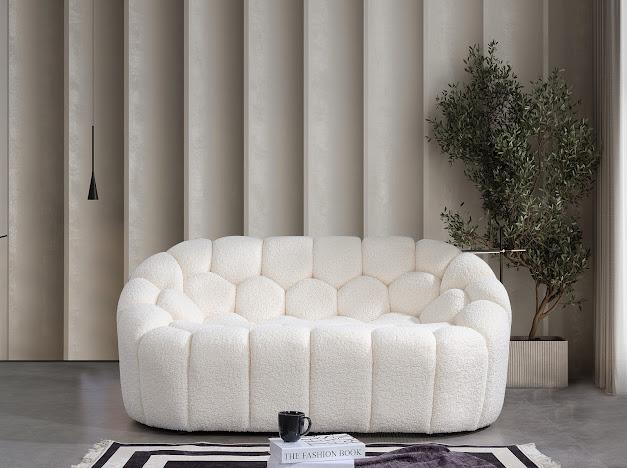 Sitzgruppe/Sofa Set - Wohnzimmergarnitur "Rosalia" 3+2+1 + Hocker - Weiß - Nobelaa
