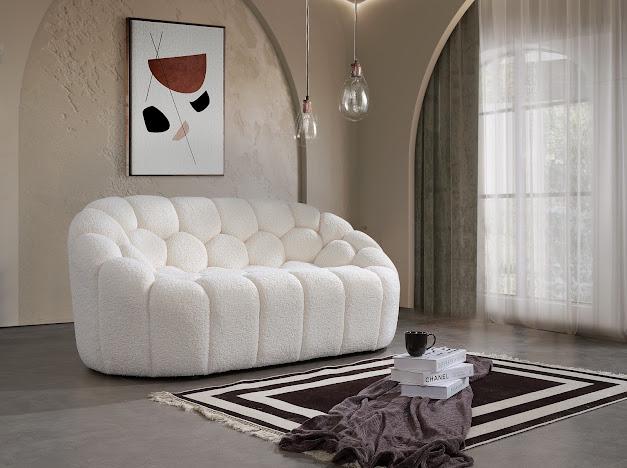 Sitzgruppe/Sofa Set - Wohnzimmergarnitur "Rosalia" 3+2+1 + Hocker - Weiß - Nobelaa
