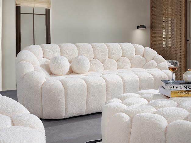 Sitzgruppe/Sofa Set - Wohnzimmergarnitur "Rosalia" 3+2+1 + Hocker - Weiß - Nobelaa