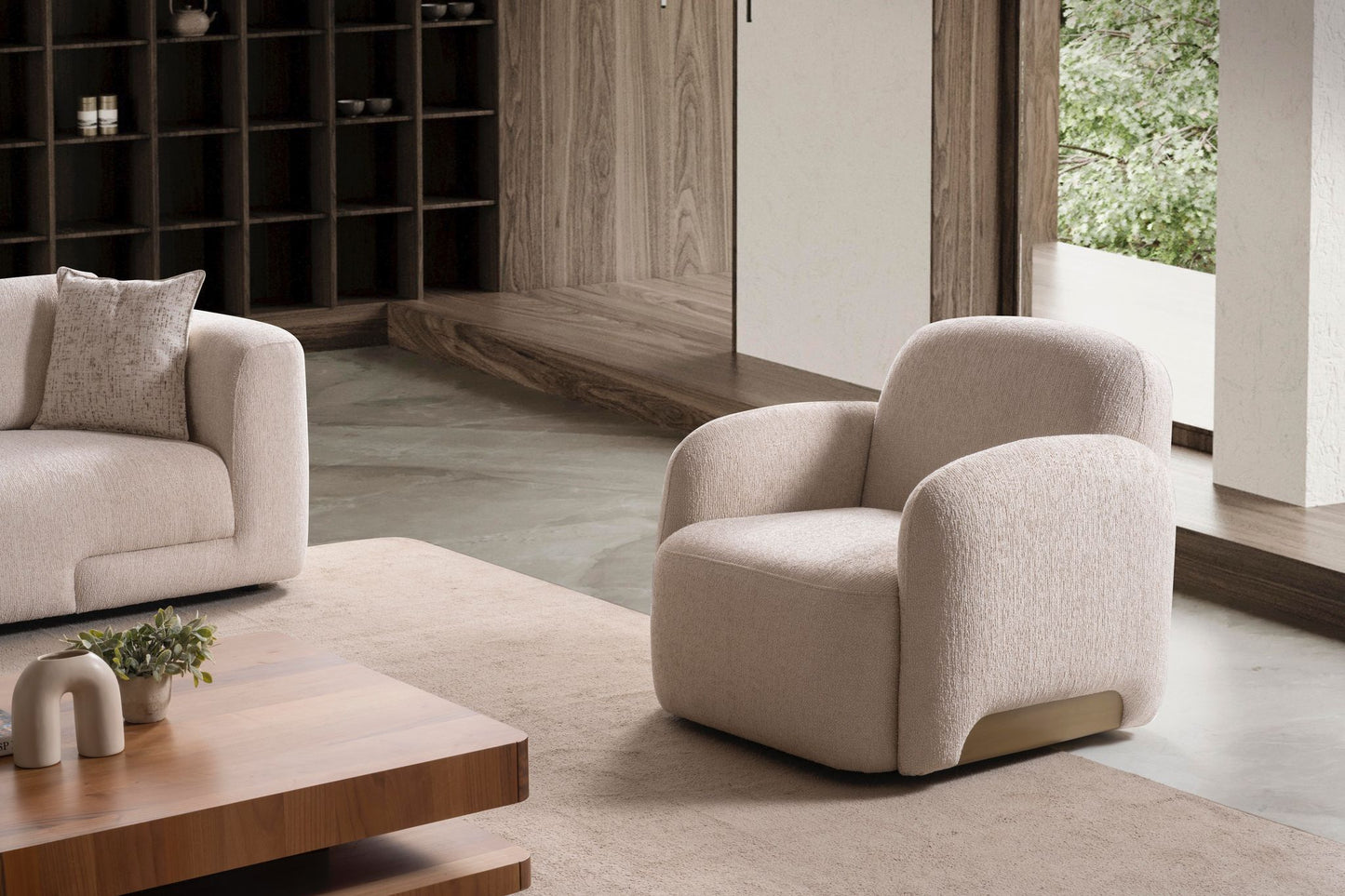 Sitzgruppe/Sofa Set - Wohnzimmergarnitur "Scilla" 3+3+1 + Mittelkonsolentisch - Beige - Nobelaa