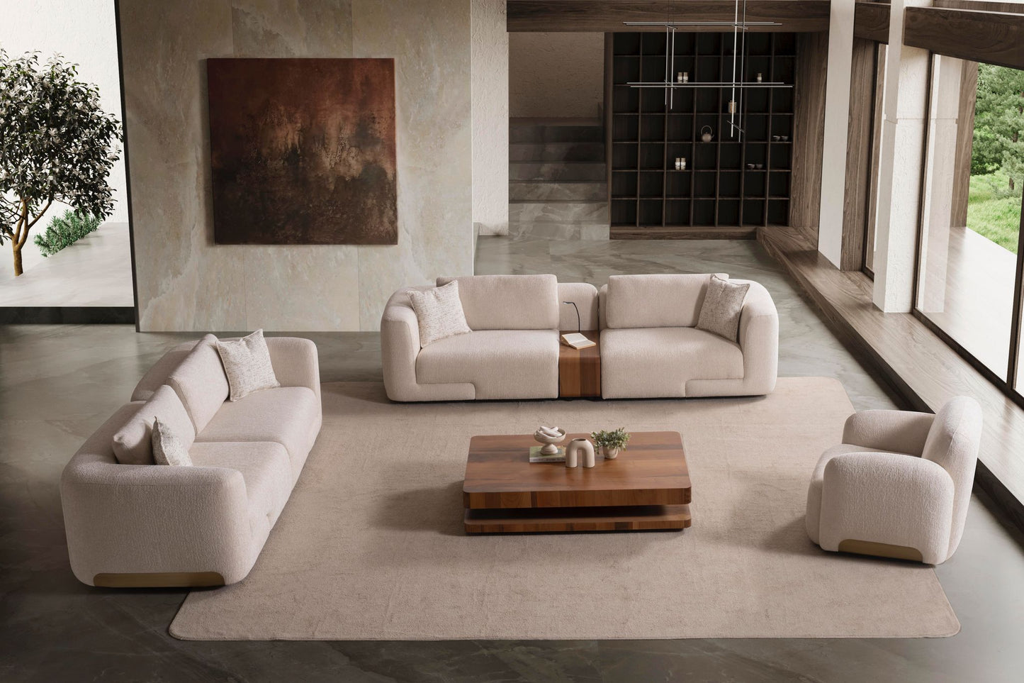Sitzgruppe/Sofa Set - Wohnzimmergarnitur "Scilla" 3+3+1 + Mittelkonsolentisch - Beige - Nobelaa