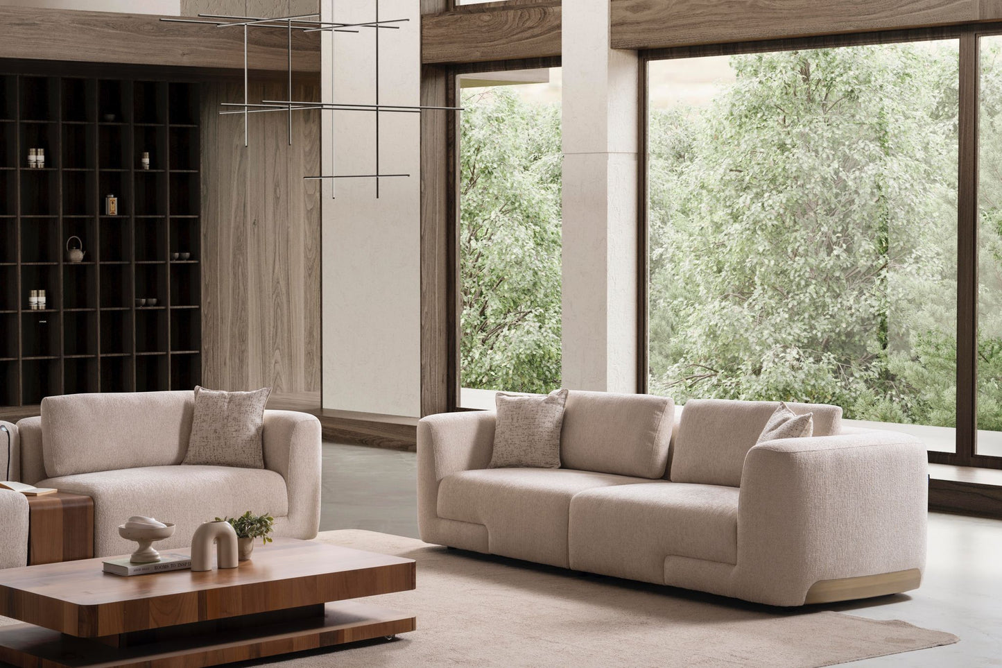 Sitzgruppe/Sofa Set - Wohnzimmergarnitur "Scilla" 3+3+1 + Mittelkonsolentisch - Beige - Nobelaa