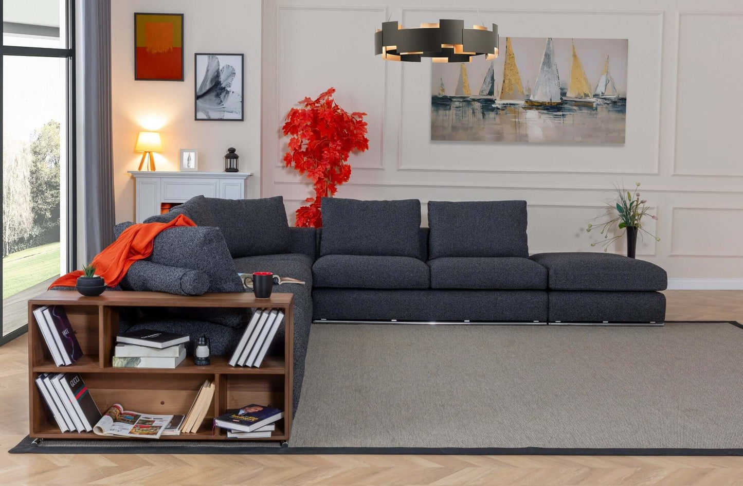 Ecksofa "Lantana" + Konsolenschrank - Anthrazit - Nobelaa