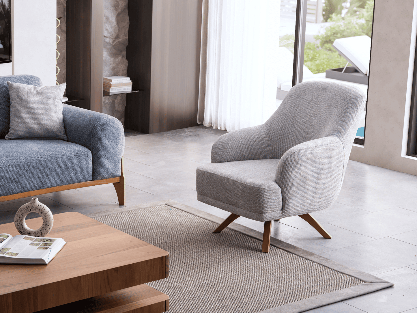 Sitzgruppe/Sofa Set - Wohnzimmergarnitur "Bluebell" - Hellblau/Grau - Nobelaa
