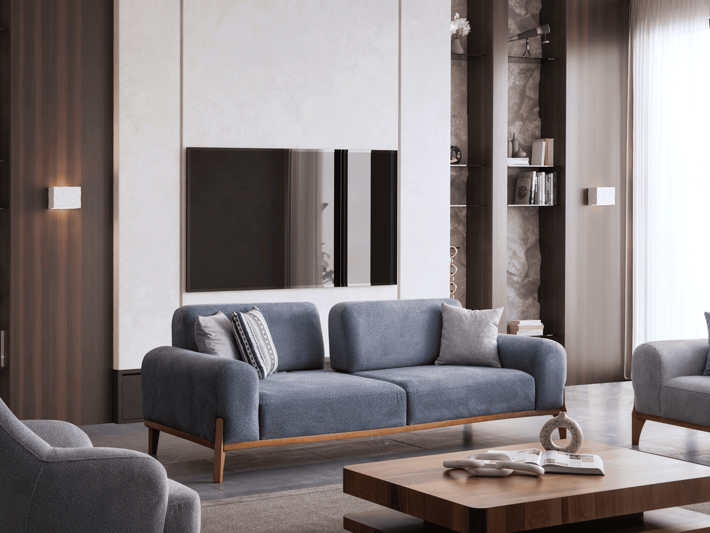 Sitzgruppe/Sofa Set - Wohnzimmergarnitur "Bluebell" - Hellblau/Grau - Nobelaa