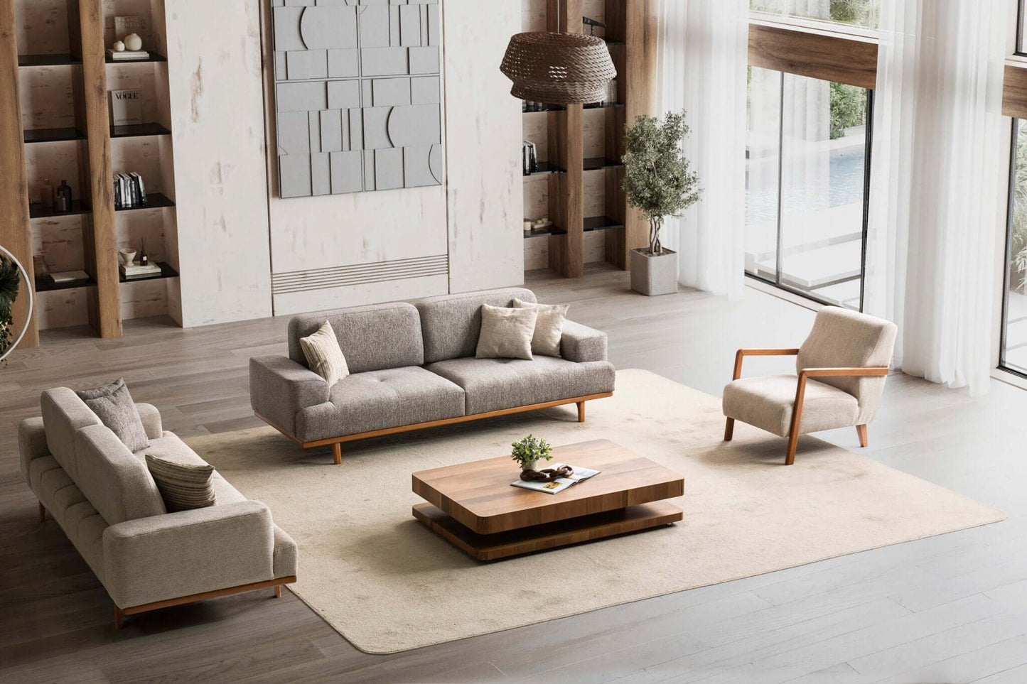 Sitzgruppe/Sofa Set - Wohnzimmergarnitur "Cassia" - Grau/Beige - Nobelaa