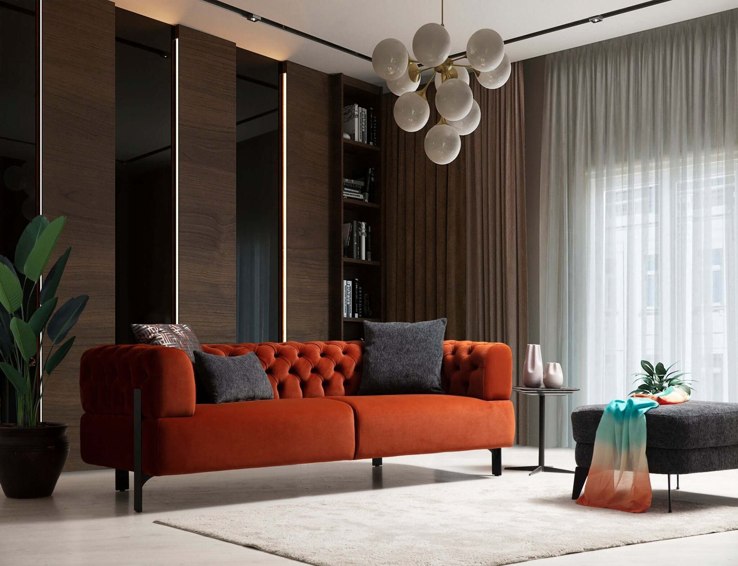 Sitzgruppe/Sofa Set - Wohnzimmergarnitur "Tigerlily" - Grau/Orange - Nobelaa
