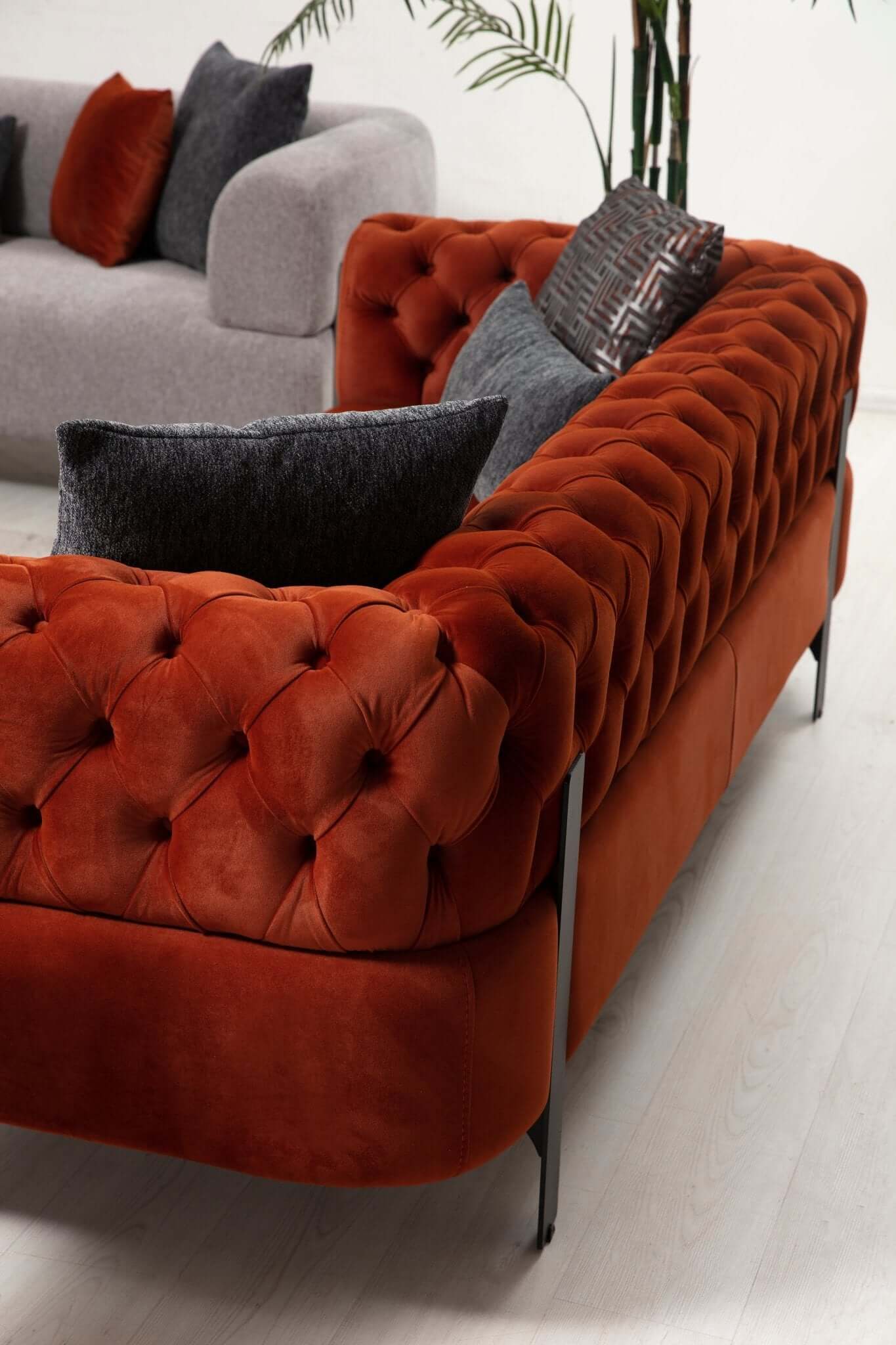 Sitzgruppe/Sofa Set - Wohnzimmergarnitur "Tigerlily" - Grau/Orange - Nobelaa