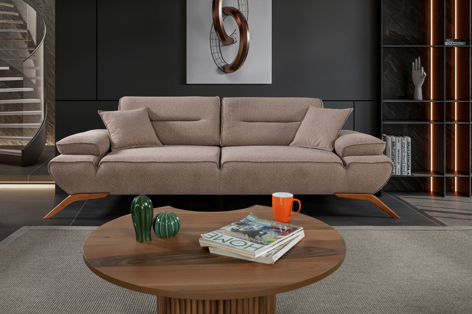Sitzgruppe/Sofa Set - Wohnzimmergarnitur "Acantha" 3+3+1+1 - Hellbraun/Grau - Nobelaa