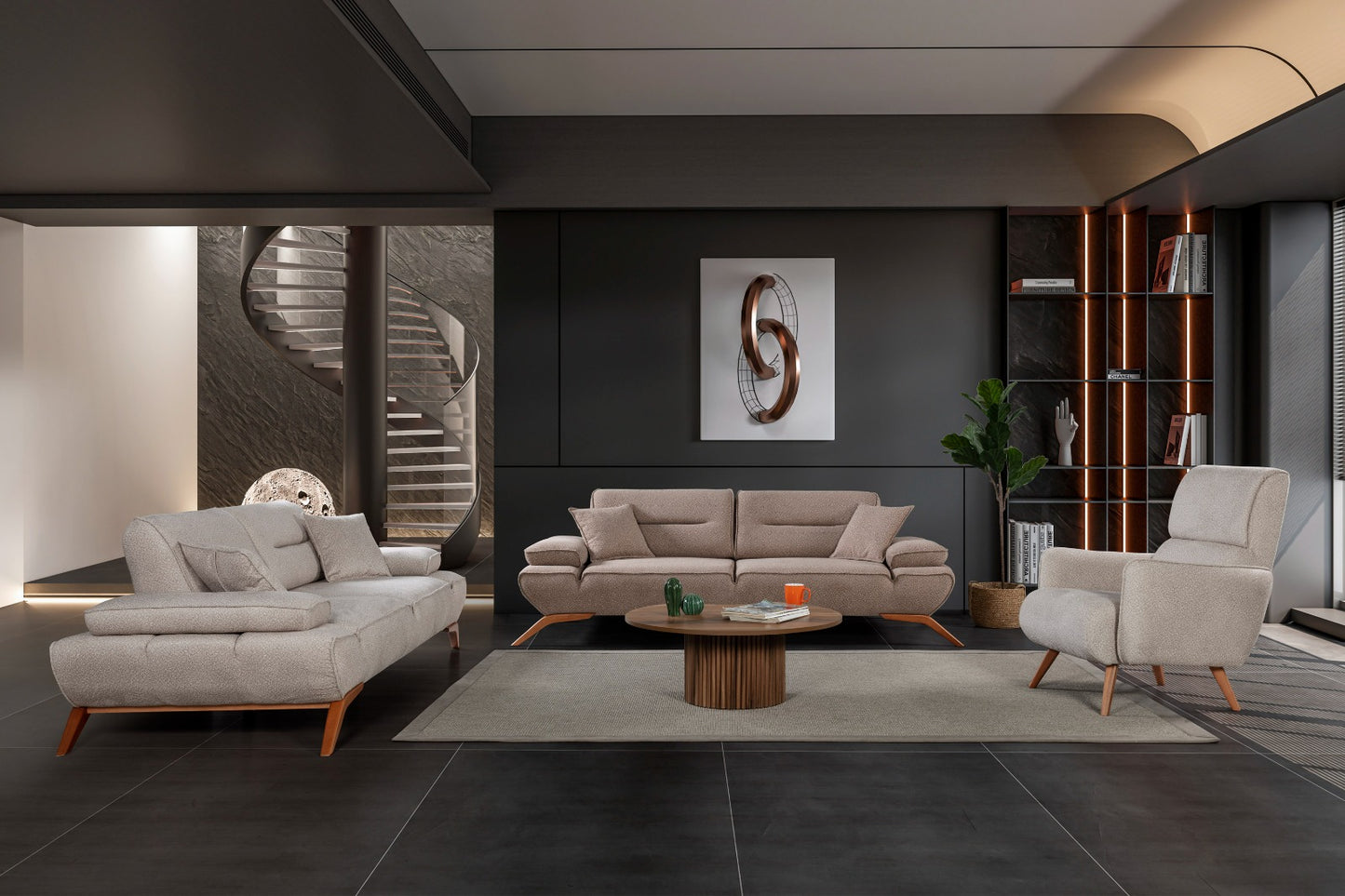 Sitzgruppe/Sofa Set - Wohnzimmergarnitur "Acantha" 3+3+1+1 - Hellbraun/Grau - Nobelaa