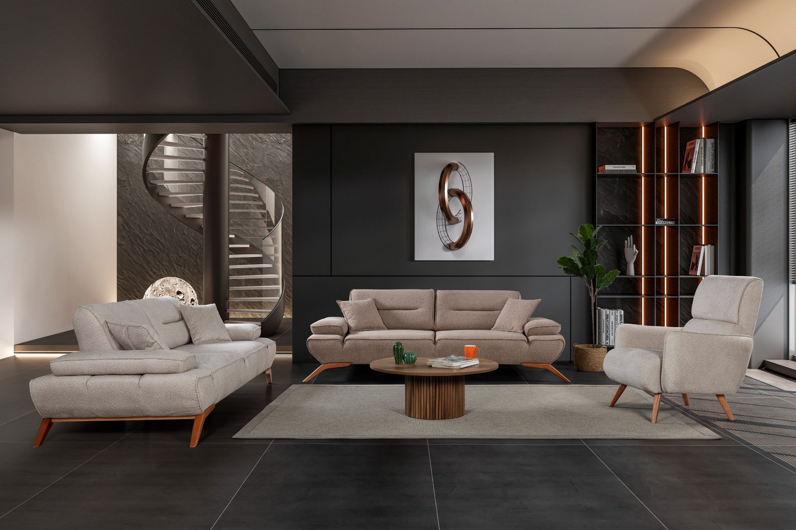 Sitzgruppe/Sofa Set - Wohnzimmergarnitur "Acantha" 3+3+1+1 - Hellbraun/Grau - Nobelaa