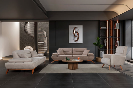 Sitzgruppe/Sofa Set - Wohnzimmergarnitur "Acantha" 3+3+1+1 - Hellbraun/Grau - Nobelaa