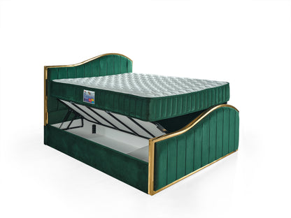 Schlafzimmer-Set "Alia" – Bett mit Bettkasten und Matratze , Nachttisch, Kommode