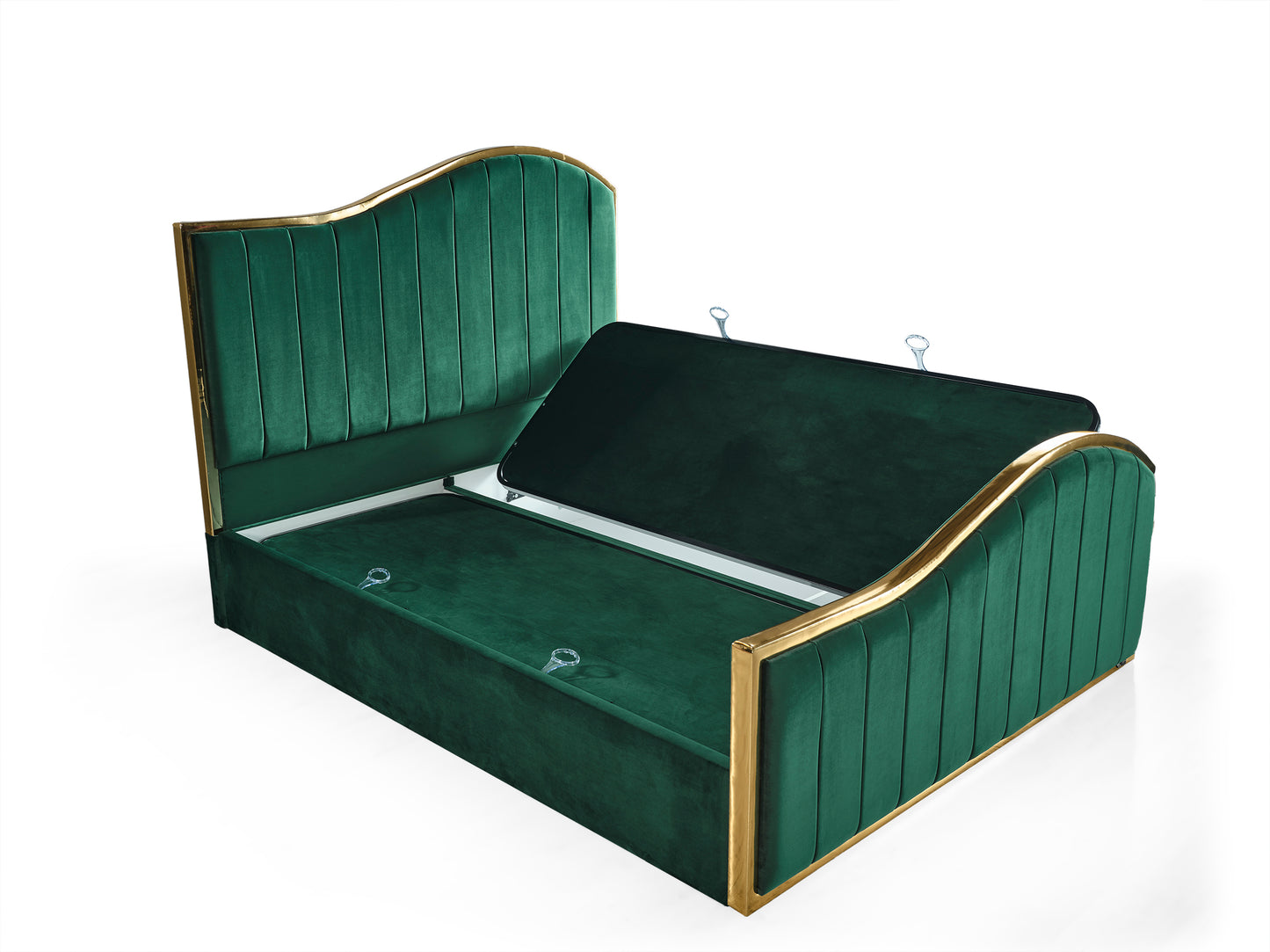 Schlafzimmer-Set "Alia" – Bett mit Bettkasten und Matratze , Nachttisch, Kommode