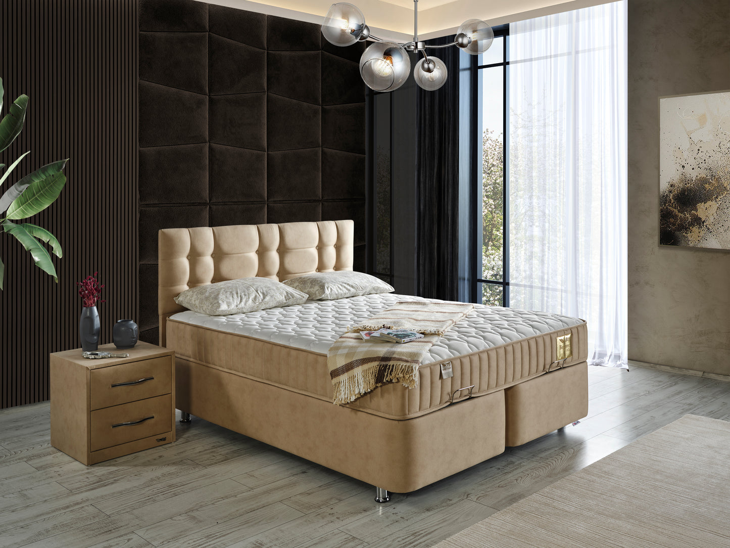 Schlafzimmer-Set "Alina" – Bett mit Bettkasten und Matratze, Nachttisch