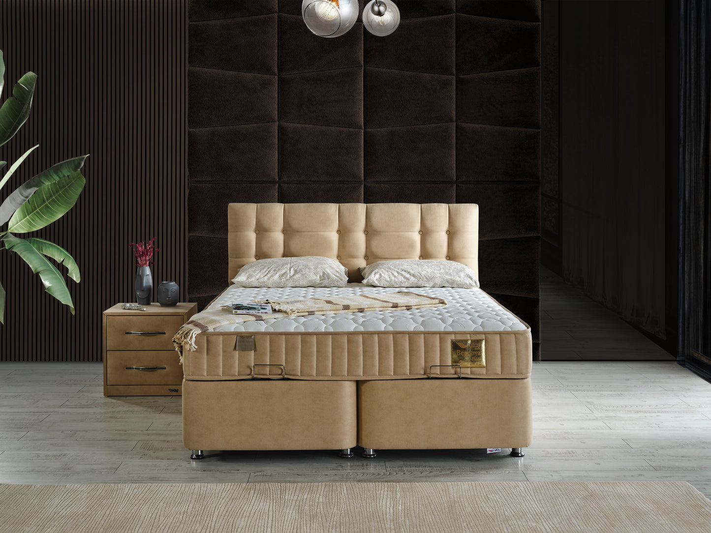 Schlafzimmer-Set "Alina" – Bett mit Bettkasten und Matratze, Nachttisch