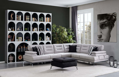 Ecksofa "Allium" + Sessel + Hocker - Grau - Nobelaa