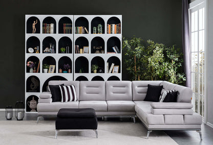 Ecksofa "Allium" + Sessel + Hocker - Grau - Nobelaa