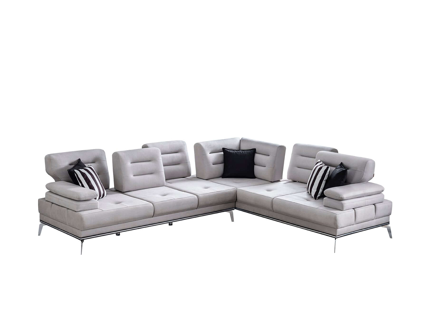 Ecksofa "Allium" + Sessel + Hocker - Grau - Nobelaa