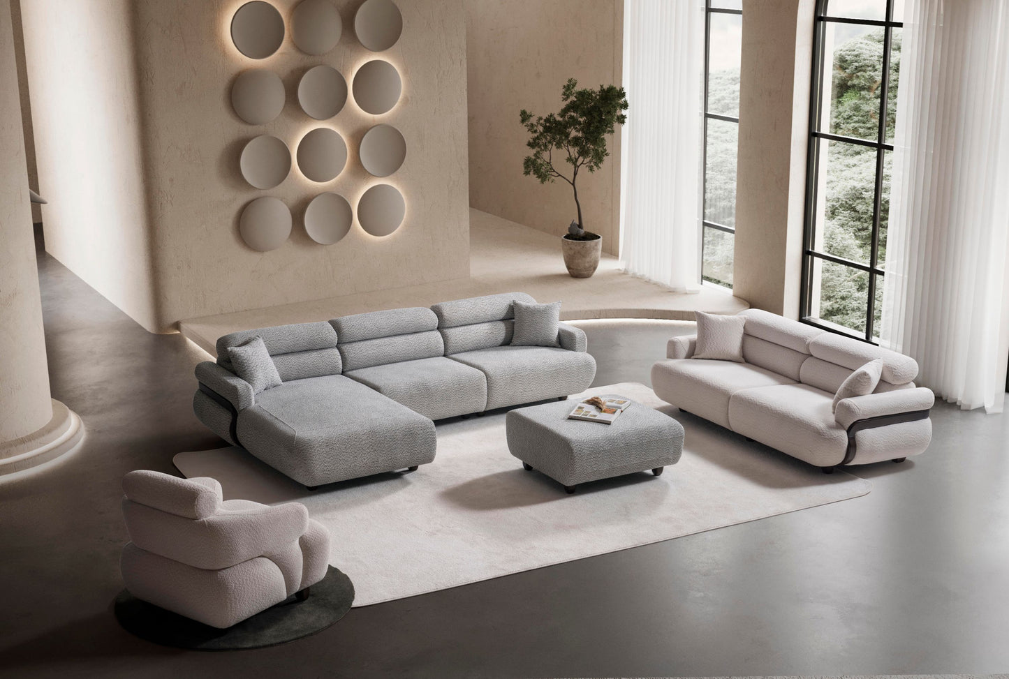 Nobelaa - Ecksofa "Anther" + 3er-Sofa + Sessel + Hocker