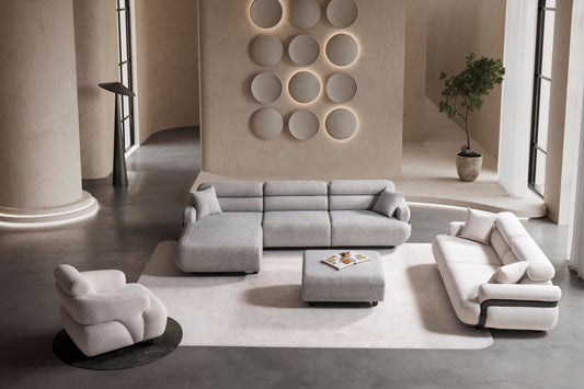 Nobelaa - Ecksofa "Anther" + 3er-Sofa + Sessel + Hocker