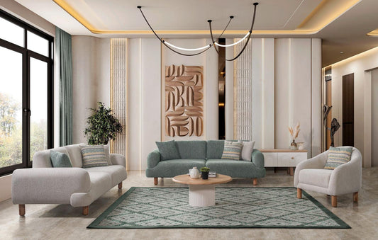 Sitzgruppe/Sofa Set - Wohnzimmergarnitur "Asphodel" 3+3+1+1 - Beige/Hellgrün