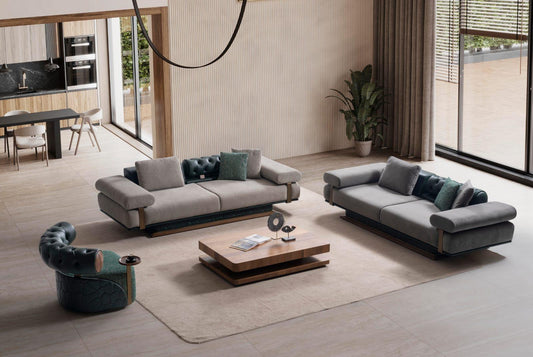 Sitzgruppe/Sofa Set - Wohnzimmergarnitur "Bergamot" 3+3+1+1 - Grau/Grün - Nobelaa