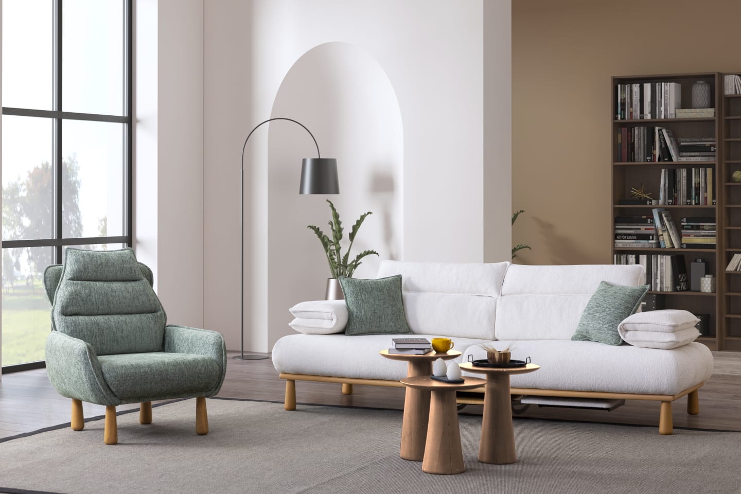 Sitzgruppe/Sofa Set - Wohnzimmergarnitur "Bleuet" 3+3+1+1 - Weiß/Grau - Nobelaa