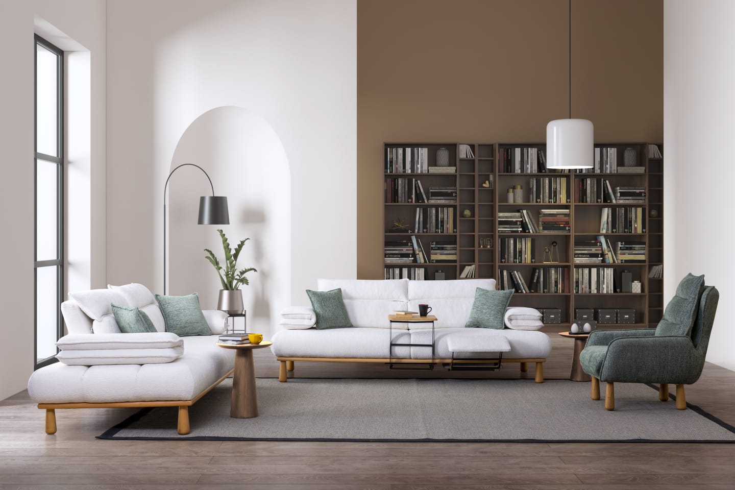 Sitzgruppe/Sofa Set - Wohnzimmergarnitur "Bleuet" 3+3+1+1 - Weiß/Grau - Nobelaa