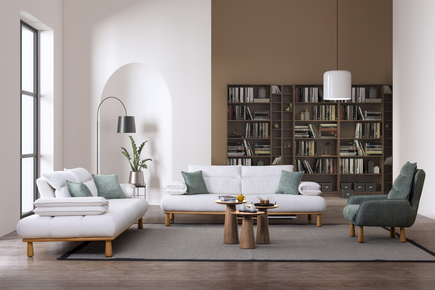 Sitzgruppe/Sofa Set - Wohnzimmergarnitur "Bleuet" 3+3+1+1 - Weiß/Grau - Nobelaa