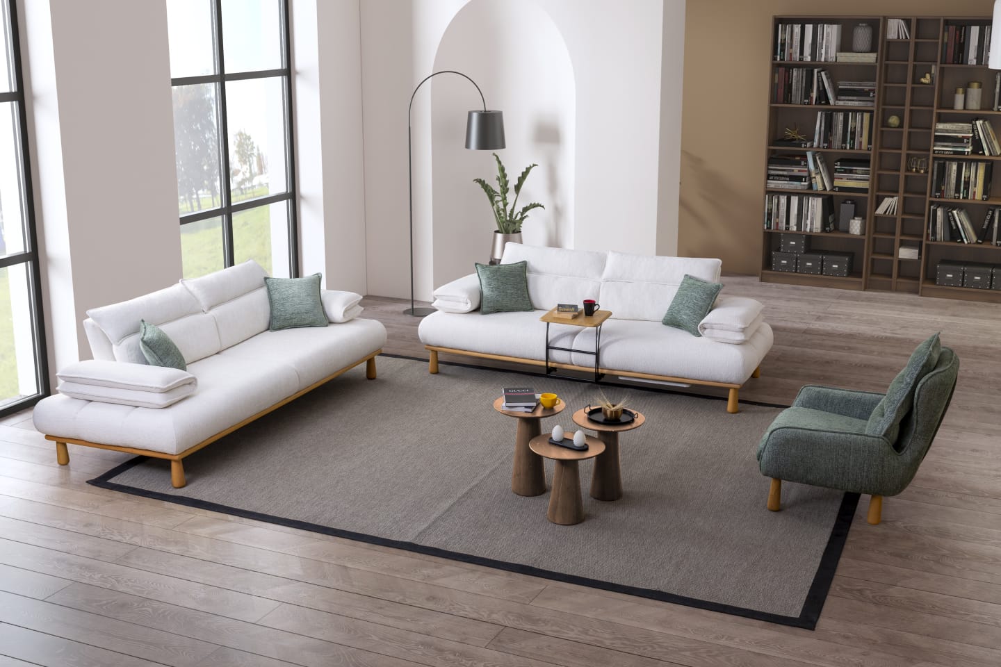 Sitzgruppe/Sofa Set - Wohnzimmergarnitur "Bleuet" 3+3+1+1 - Weiß/Grau - Nobelaa