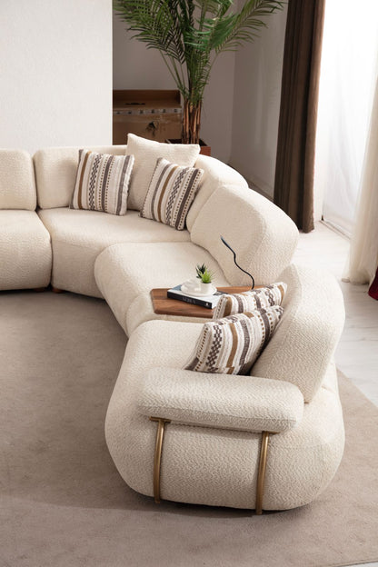 Modulare Ecksofa "Cascade" + Mittelkonsolentisch + Sessel + Hocker - Beige - Nobelaa