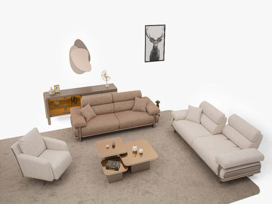 Sitzgruppe/Sofa Set - Wohnzimmergarnitur "Cassiope" 3+3+1+1 - Beige/Braun - Nobelaa